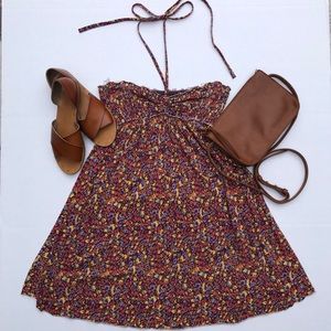 Free People Floral Halter Tie Neck Smocked Dress